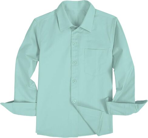 Boys' Long Sleeve Button Down Shirt Solid Collared Shirts with Chest Pocket Button Up Dress Shirt Uniform in Saudi Arabia
