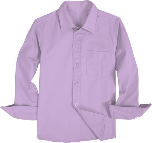 Boys' Long Sleeve Button Down Shirt Solid Collared Shirts with Chest Pocket Button Up Dress Shirt Uniform in Saudi Arabia