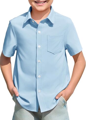 Haloumoning Boys Dress Shirts Button Down Short Sleeve Shirt Kids Summer Casual Shirts with Pockets 5-14 Years in Saudi Arabia