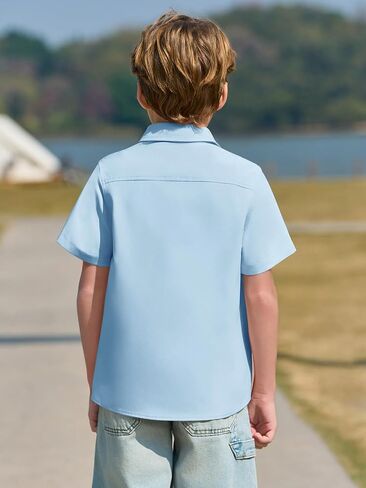 Haloumoning Boys Dress Shirts Button Down Short Sleeve Shirt Kids Summer Casual Shirts with Pockets 5-14 Years in Saudi Arabia