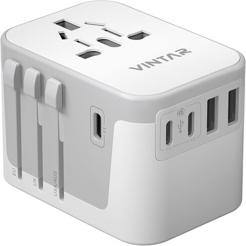 Universal Travel Adapter, VINTAR International Plug Adapter with 6A 3 USB C and 2 USB Ports, Travel Essentials Power Adapter, Worldwide All-in-One Outlet Converter for Europe UK USA AUS(Type C/G/A/I) in Kuwait