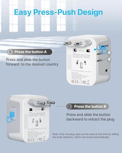 Universal Travel Adapter, VINTAR International Plug Adapter with 6A 3 USB C and 2 USB Ports, Travel Essentials Power Adapter, Worldwide All-in-One Outlet Converter for Europe UK USA AUS(Type C/G/A/I) in Kuwait