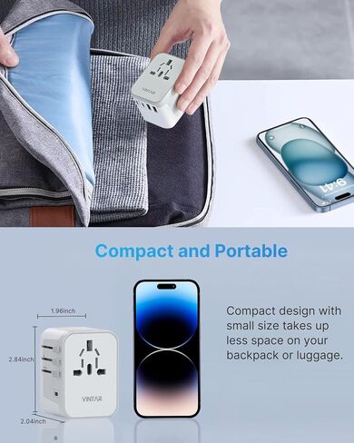 Universal Travel Adapter, VINTAR International Plug Adapter with 6A 3 USB C and 2 USB Ports, Travel Essentials Power Adapter, Worldwide All-in-One Outlet Converter for Europe UK USA AUS(Type C/G/A/I) in Kuwait