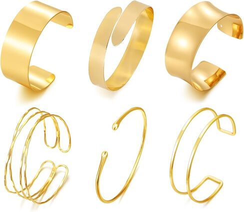 BROCC 6PCS Arm Cuff Jewelry for Women Upper Arm Cuff Bangle Minimalist Arm Cuff Bracelet Adjustable Coil Armband Set in Kuwait