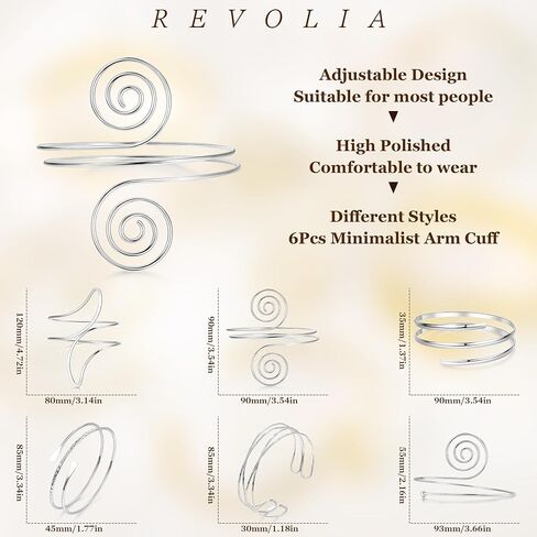 REVOLIA 6Pcs Gold Arm Cuff Open Upper Arm Band Cuff Bangle for Women Adjustable Arm Cuff Bracelet Minimalist Coil Leaf Armband Set in Kuwait