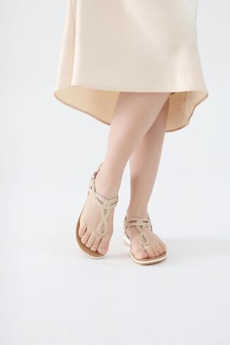 UBFEN Womens Flat Sandals Dress Braided T-Strap Thong Sandals with Arch Support Comfortable for Walking in Kuwait