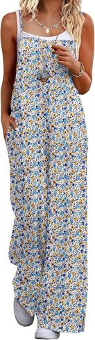 Ekouaer Womens Natualless Summetuits Summer Boho Wide Leg Floral Rompers مع جيوب in Kuwait
