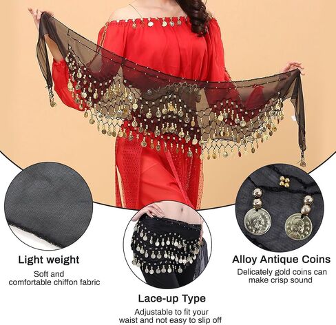 4Pcs Belly Dancer Outfit Sets, Chiffon Head Scarf,Belly Dance Hip Scarf, 2 Coin Wrist Bracelets, 50 Bobby Pins in Saudi Arabia