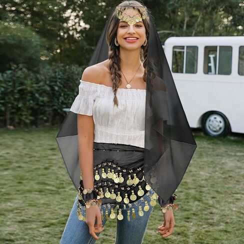 4Pcs Belly Dancer Outfit Sets, Chiffon Head Scarf,Belly Dance Hip Scarf, 2 Coin Wrist Bracelets, 50 Bobby Pins in Saudi Arabia