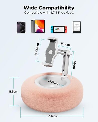 Viozon Tablet Stand Pillow, Compatible with 4.7"-13" Phone/Tablet, iPad, iPhone, Samsung, Google, Kindle, 360°Adjustable Phone Holder for Bed with Soft Plush Fabric, and Detachable Bowl, Pink in Kuwait