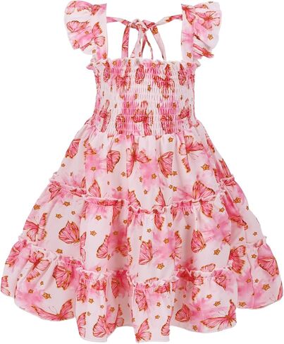 babygoal Toddler Baby Girl Dress, Ruffle Sleeve Princess Casual Beach Summer Kid Sundress in Kuwait