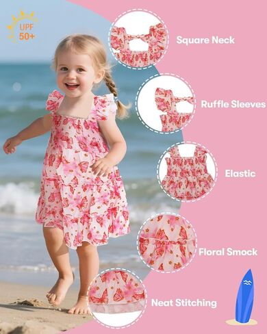 babygoal Toddler Baby Girl Dress, Ruffle Sleeve Princess Casual Beach Summer Kid Sundress in Kuwait
