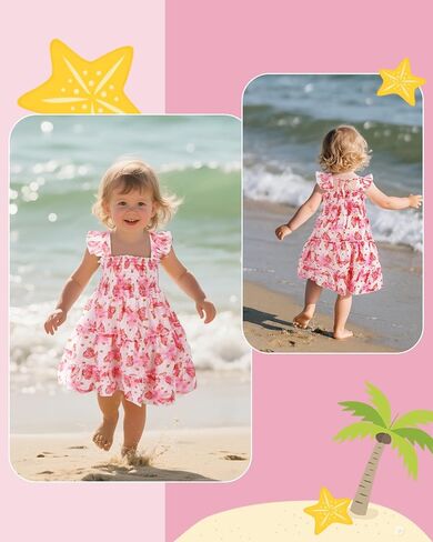 babygoal Toddler Baby Girl Dress, Ruffle Sleeve Princess Casual Beach Summer Kid Sundress in Kuwait