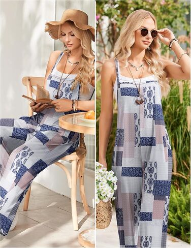 Ekouaer Womens Natualless Summetuits Summer Boho Wide Leg Floral Rompers مع جيوب in Kuwait