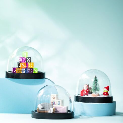 12 Pieces Plastic Dome Display Case Display Cloche Dome Cloche Bell Jar with Base Clear Cloche Dome Decoration Case for Collectibles Rose Office Home Tabletop Centerpiece Decoration (Large) in Saudi Arabia