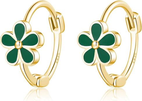 Reffeer Solid 925 Sterling Silver Flower Hoop أقراط Daisy للنساء في سن المراهقة Girls Green Flower Hoop أقراط Huggie in Saudi Arabia