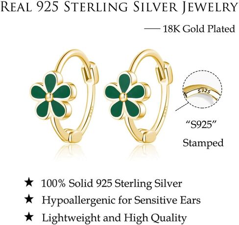 Reffeer Solid 925 Sterling Silver Flower Hoop أقراط Daisy للنساء في سن المراهقة Girls Green Flower Hoop أقراط Huggie in Saudi Arabia