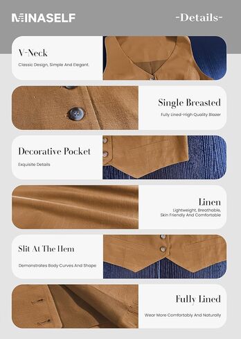 Mina Self Summer Linen Vest Women 2024 Sleeveless Lightweight V Neck Cropped Casual Office Corset Top Blazer Jacket Suit in Kuwait