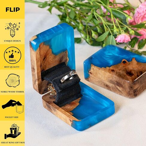 FLIP - إيبوكسي بلاتينيوم وخشب - صناديق خواتم خطوبة فريدة من نوعها للعروض - صناديق خواتم رفيعة وممتازة لأي مناسبة in Kuwait