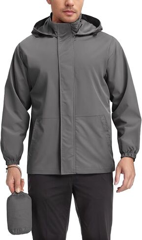 COOFANDY Rain Jacket Men Waterproof Lightweight Packable Raincoat Hooded Windbreaker For Hiking Golf Running in Saudi Arabia
