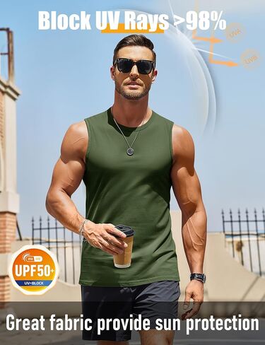 MAGCOMSEN Men's UPF 50+ Tank Top Workout Sleeveless Muscle Shirts Lightweight Casual Cooling Sleeveless Shirt for Gym Beach in Kuwait