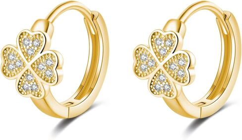 SLUYNZ Sterling Silver Small Clover Leaf Hoop Earrings for Women Teens CZ Clover Leaf Flower Hoop Earrings in Saudi Arabia