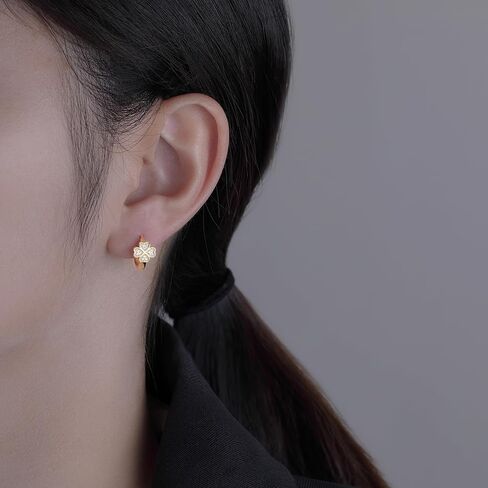SLUYNZ Sterling Silver Small Clover Leaf Hoop Earrings for Women Teens CZ Clover Leaf Flower Hoop Earrings in Saudi Arabia