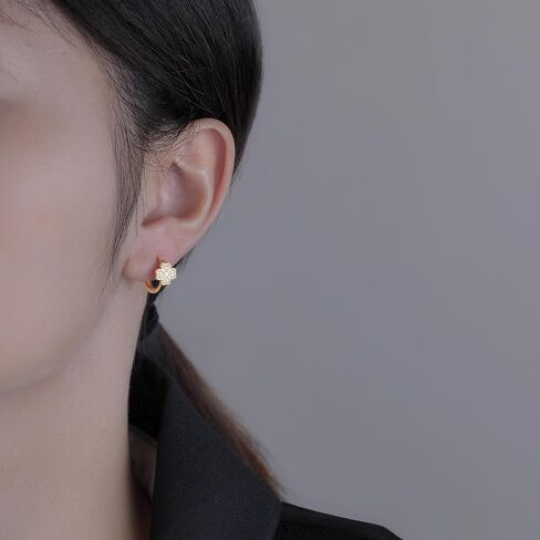 SLUYNZ Sterling Silver Small Clover Leaf Hoop Earrings for Women Teens CZ Clover Leaf Flower Hoop Earrings in Saudi Arabia