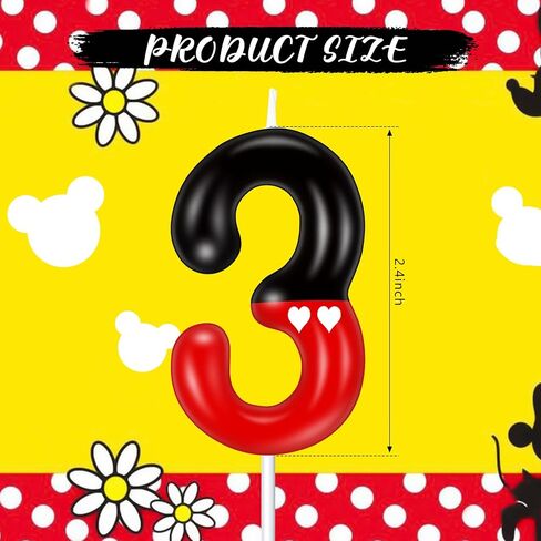 MTLEE Black Red Birthday Candle for Boys Girls, Red Mouse Cake Topper Cupcake Decor, Number Birthday Candle Cartoon Themed Party Decorations Supplies(Number 2) in Saudi Arabia
