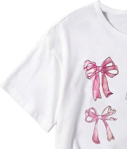 Girl's Bow Graphic Tees Short Sleeve Crew Neck Cute Shirts Slim Fit Summer T Shirts Tops for Teens in Kuwait