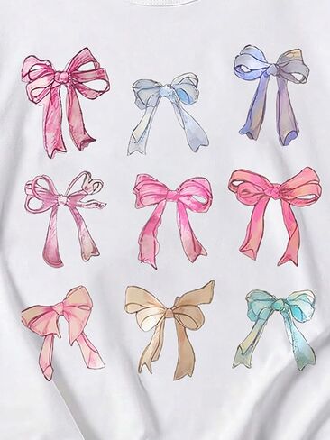 Girl's Bow Graphic Tees Short Sleeve Crew Neck Cute Shirts Slim Fit Summer T Shirts Tops for Teens in Kuwait