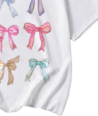 Girl's Bow Graphic Tees Short Sleeve Crew Neck Cute Shirts Slim Fit Summer T Shirts Tops for Teens in Kuwait