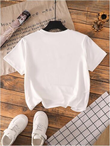 Tees Girl's Graphic Short Sleeve Bow Print Tops Tops Crew Neck Drop الكتف in Kuwait