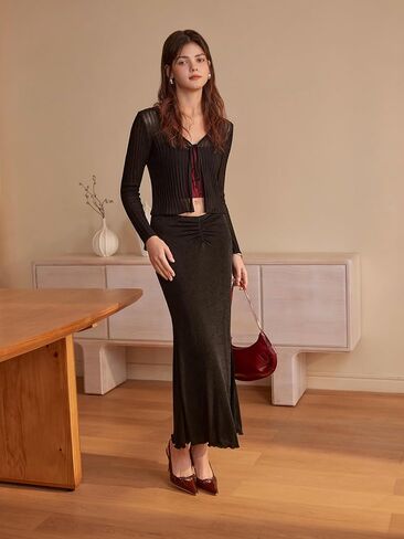 تنانير عالي الخصر نبيذ التفاح للنساء تنورة حوريات البحر ذيل السمكة ruched bodycon طويلة maxi تنورة الخس in Kuwait