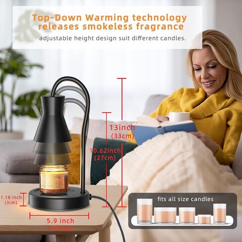 Candle Warmer Lamp with Timer and Dimmer, Vintage Electric Melter Candle with 2 Bulbs, Melter Scented Height Adjustable Compatible with Jar Candles, House Warming Gifts (Black) in Kuwait