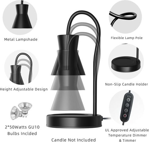 Candle Warmer Lamp with Timer and Dimmer, Vintage Electric Melter Candle with 2 Bulbs, Melter Scented Height Adjustable Compatible with Jar Candles, House Warming Gifts (Black) in Kuwait