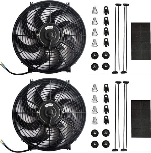 Mupera Upgraded Electric Cooling Fan - Universal Slim Fan Pull Push Electric Radiator Cooling Assembly Reversible with Mount Kit Set of 2 (12-inch Curved) in Saudi Arabia