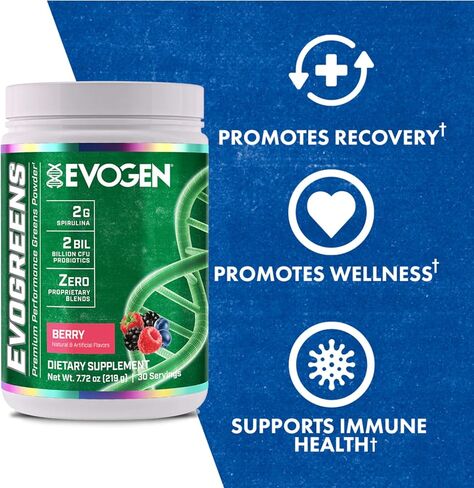 Evogen Evogreens - Super Greens Powder | يعزز الانتعاش والعافية وصحة المناعة | مسحوق الأطعمة الخضراء مع سبيرولينا ، البروبيوتيك ، مستخلص الرمان pomanox | لكمة الفاكهة | 30 حصص in Saudi Arabia