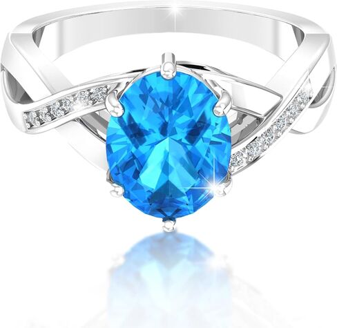 خاتم من الفضة الإسترليني الحقيقية الصلبة 925 مقاس 8 × 10 مم من الأحجار الكريمة البيضاوية ومطلي بالروديوم والخطوبة والزفاف الكلاسيكي للنساء مجوهرات راقية ملتوية in Kuwait