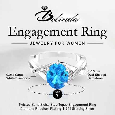 خاتم من الفضة الإسترليني الحقيقية الصلبة 925 مقاس 8 × 10 مم من الأحجار الكريمة البيضاوية ومطلي بالروديوم والخطوبة والزفاف الكلاسيكي للنساء مجوهرات راقية ملتوية in Kuwait