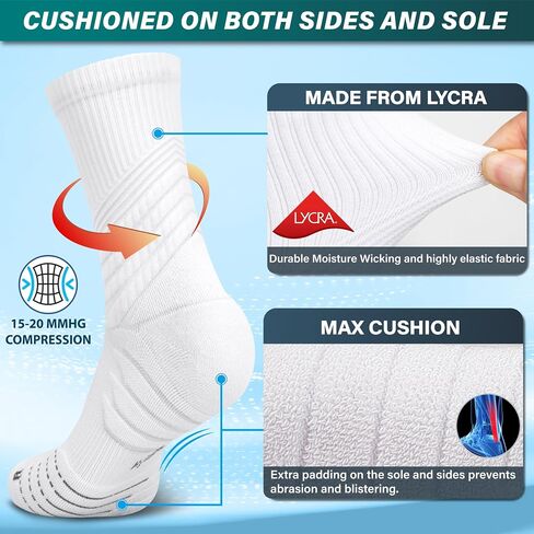 Hylaea Compression Running Socks for men, Coolmax Anti-Blister Cushion Crew Socks for Athletic, Moisture Wicking & Seamless in Saudi Arabia