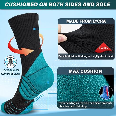 Hylaea Compression Running Socks for men, Coolmax Anti-Blister Cushion Crew Socks for Athletic, Moisture Wicking & Seamless in Saudi Arabia