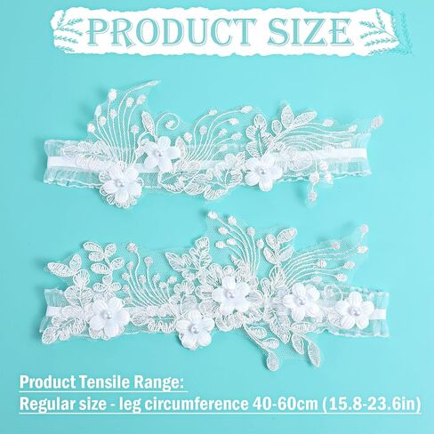 2 Pcs Wedding Garters for Brides, Lace Pearl Thigh Wedding Garters for Women, Elastice Flower Garter for Bride Bridesmaid(White, Suitable for Leg Circumference 15.8-23.6 inch) in Saudi Arabia