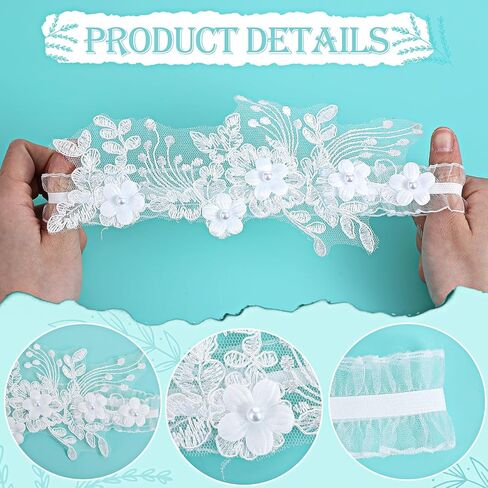 2 Pcs Wedding Garters for Brides, Lace Pearl Thigh Wedding Garters for Women, Elastice Flower Garter for Bride Bridesmaid(White, Suitable for Leg Circumference 15.8-23.6 inch) in Saudi Arabia