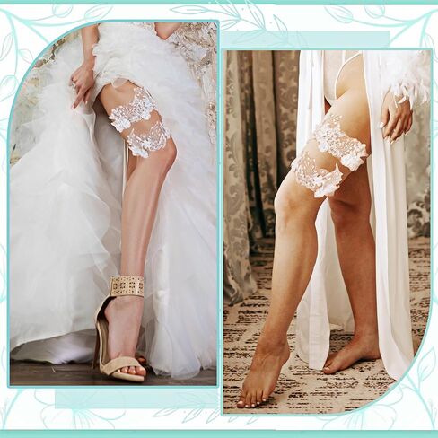 2 Pcs Wedding Garters for Brides, Lace Pearl Thigh Wedding Garters for Women, Elastice Flower Garter for Bride Bridesmaid(White, Suitable for Leg Circumference 15.8-23.6 inch) in Saudi Arabia