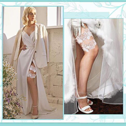 2 Pcs Wedding Garters for Brides, Lace Pearl Thigh Wedding Garters for Women, Elastice Flower Garter for Bride Bridesmaid(White, Suitable for Leg Circumference 15.8-23.6 inch) in Saudi Arabia