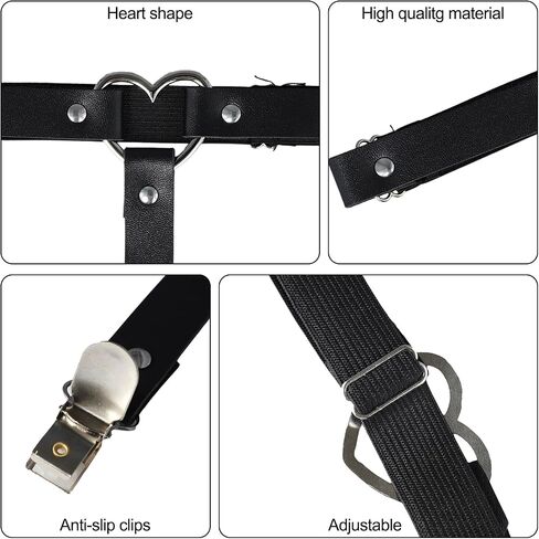Thigh Garters for Women 4 PCS Leg Garter Adjustable Garters for Thigh Highs Heart Shaped Garter Non-slip Leather Leg Strap Garter Suitable for Thigh-High Stockings (Black) in Saudi Arabia