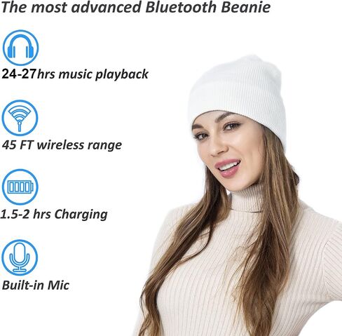 Beanie Musicbee Bluetooth V5.2 Wireless Knit Winter Cap ، وقت تشغيل على مدار 24 ساعة ، مكبرات صوت مُدمجة للميكروفون ومكبرات الصوت HD ، صوف تصطف على المنازل والهدايا في الهواء الطلق - محايد (الفحم) in Kuwait