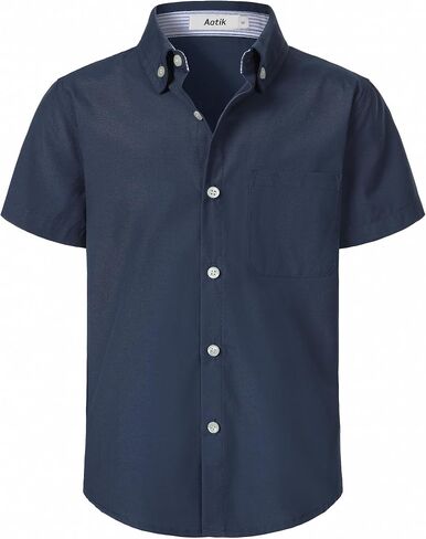 Boys Oxford Button Down Shirt Short Sleeve Formal Uniform Dress Shirts with Pocket in Saudi Arabia