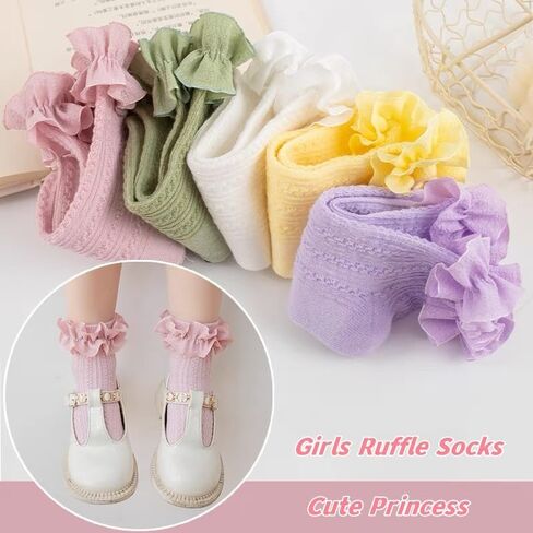 Zando Girls Girls Socks Toddler Girls Frilly Lace Dress Socks Cotton Colet Cours for Baby Infant Newborn 3/5 Pairs in Kuwait